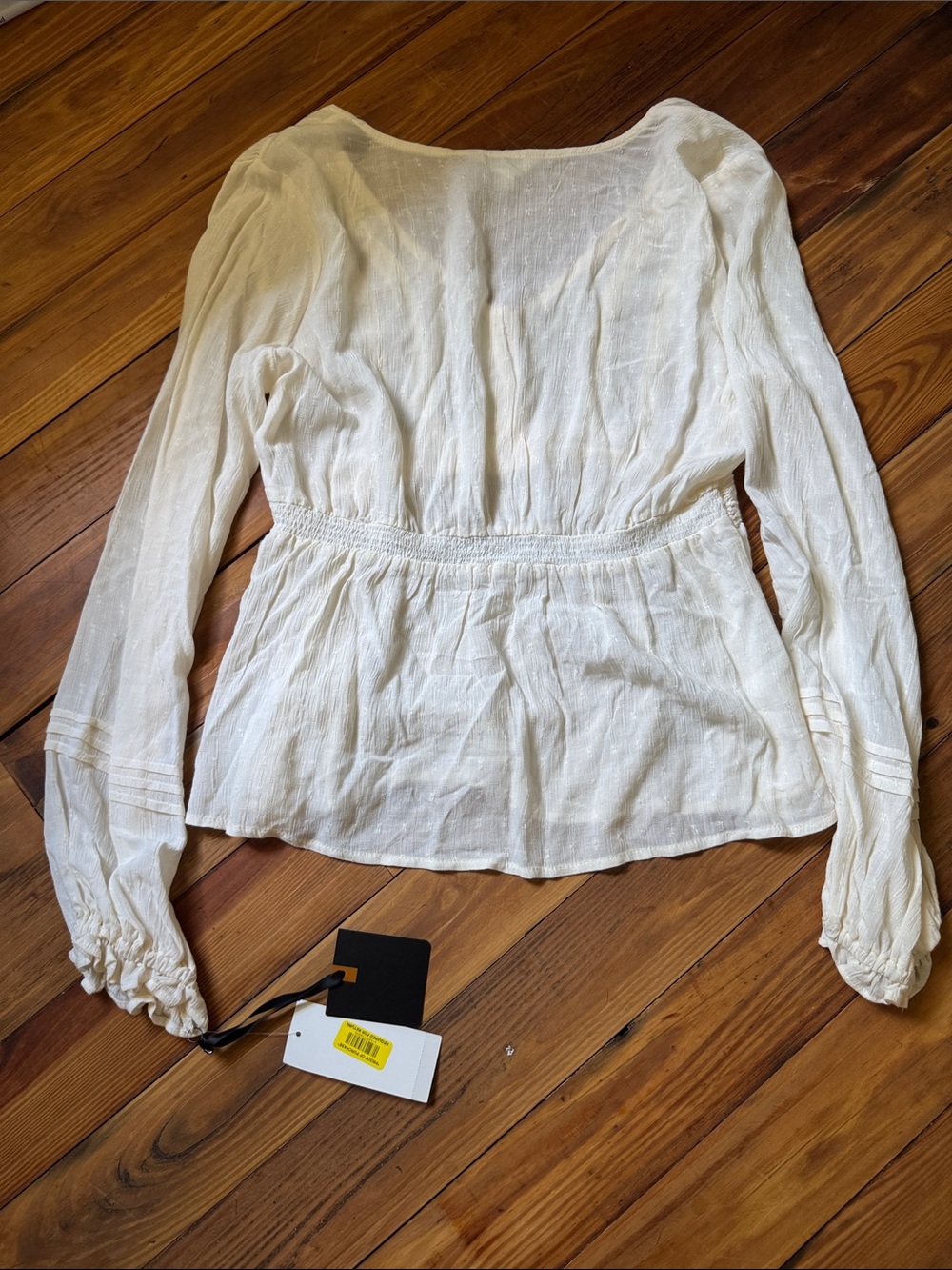Takara Cream V-Neck Lace Trim Peasant Tunic - Picture 6 of 6